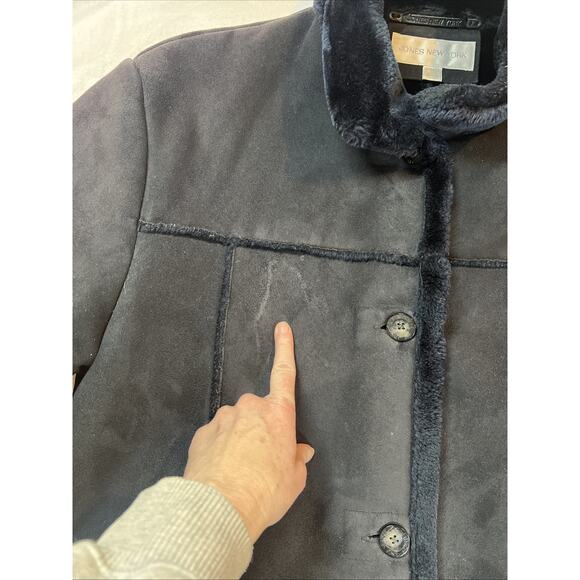 Jones New York Coat Women’s Medium Black Faux Suede & Faux Fur Trim Jacket - Picture 10 of 14